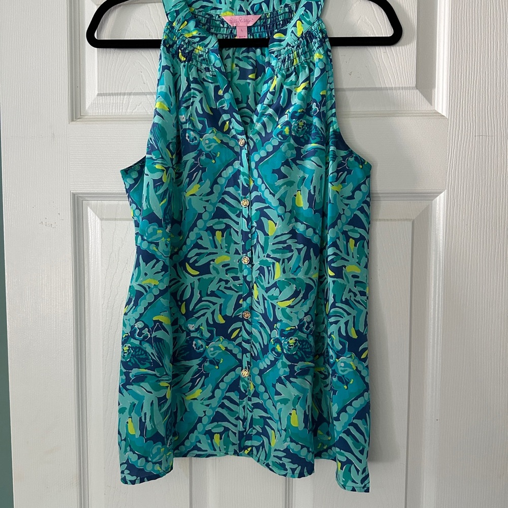 Lilly Pulitzer Turquoise Teal Navy Printed Tank Top